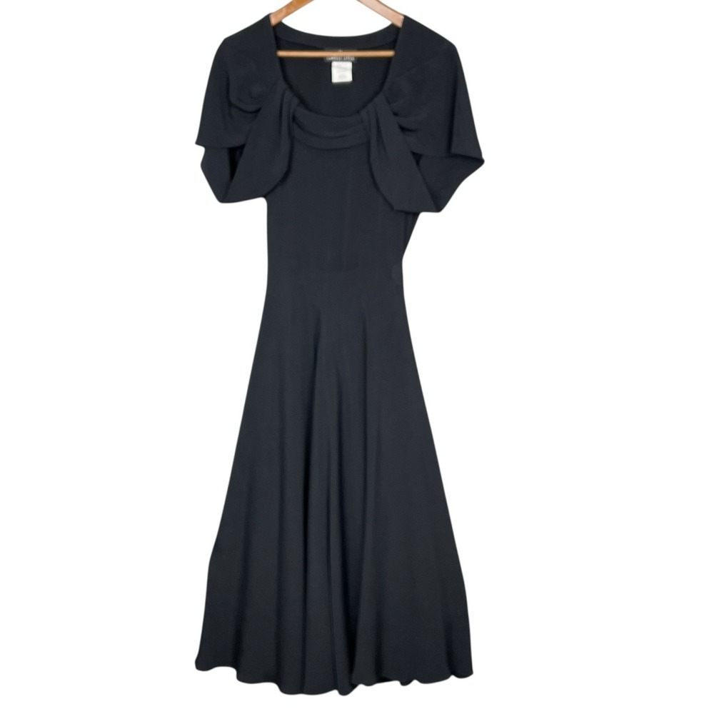 VTG Carole Little Drape Neck Fit Flare Maxi Dress Size 8 Minimalist 90s Elegant - Picture 1 of 8